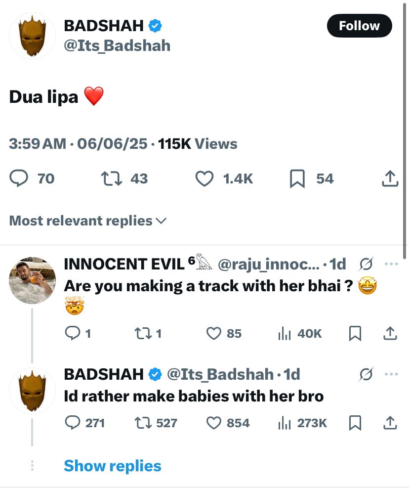 Badshah’s flirty remark about Dua Lipa sets the internet abuzz!