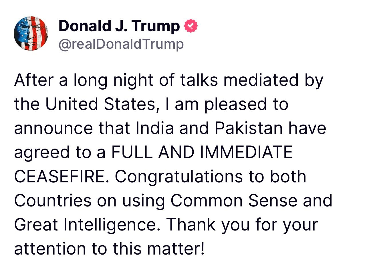 India and Pakistan agree to immediate ceasefire after US mediation